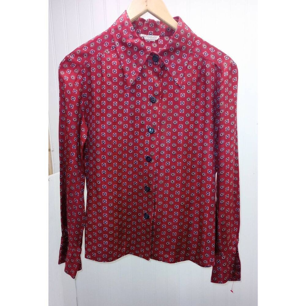Vintage Fred Rothschild silky button down blouse, cropped size M